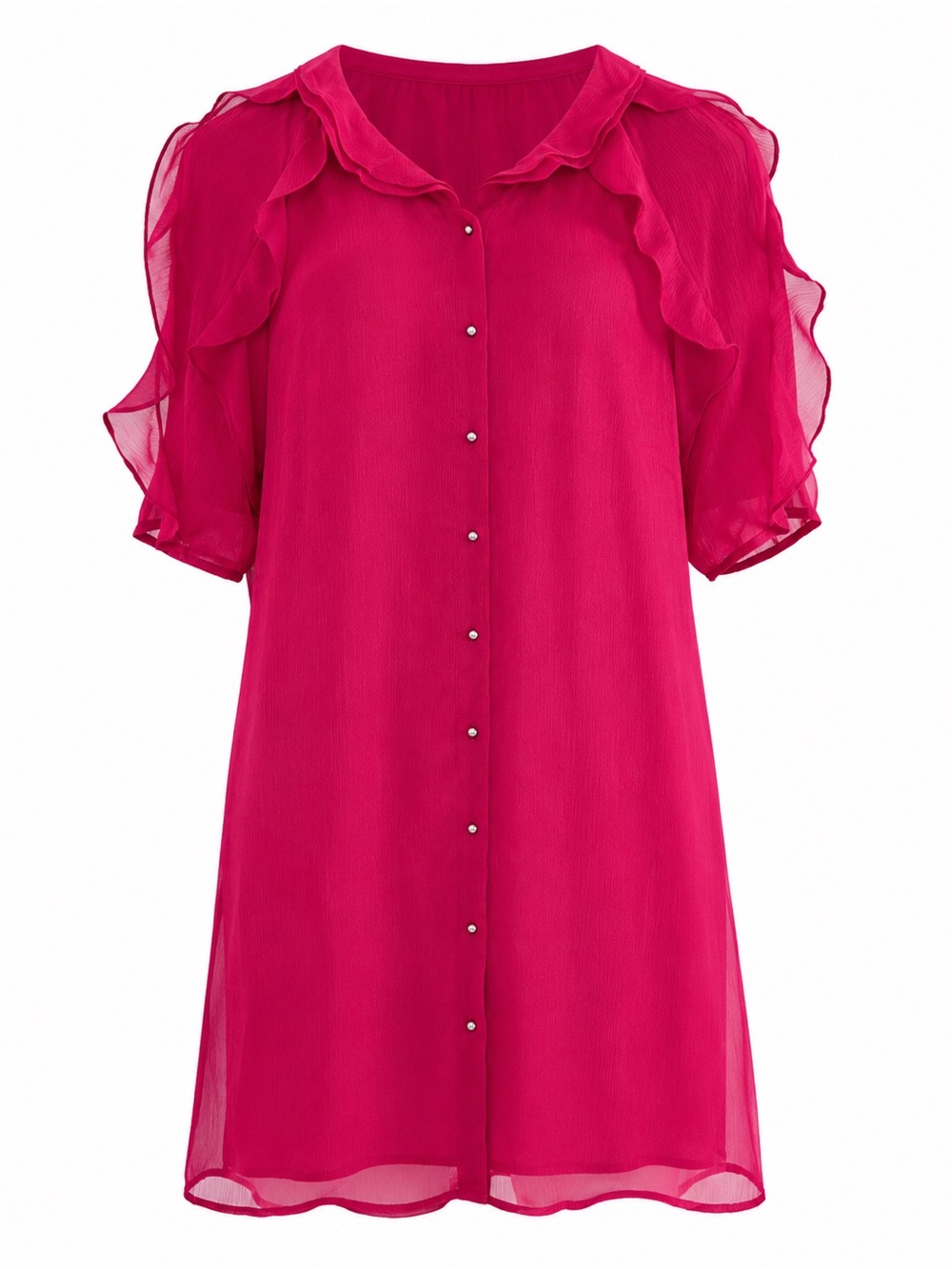 Maison Jules Pink Sheer Button-Down Dress With Ruffle Sleeves Size L